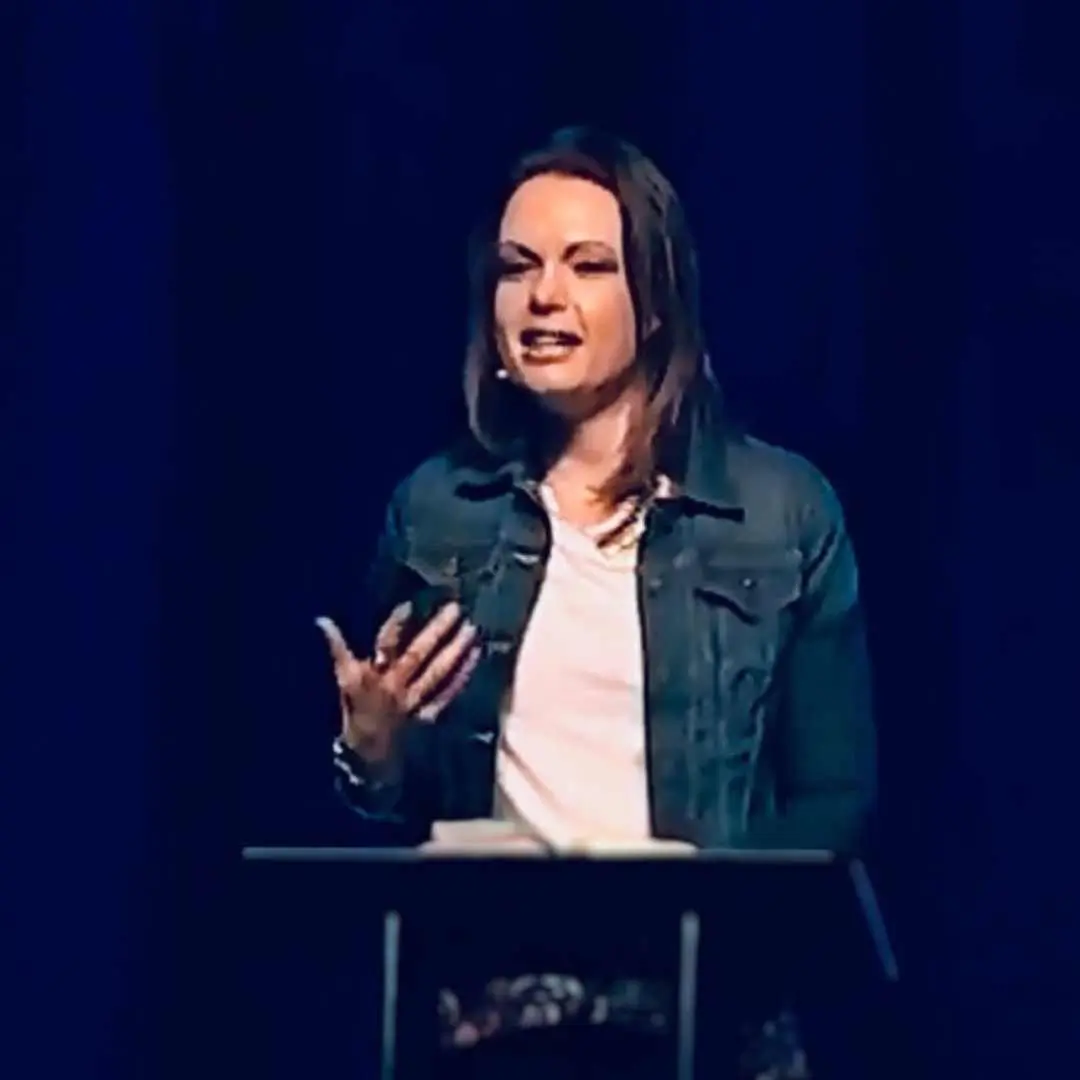 Christian speaker Marie Monville speaking at a women's event